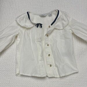 Janie and Jack White Button Down Shirt with Navy Trim